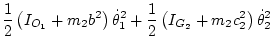 $\displaystyle \frac12 \left( I_{O_1} + m_2 b^2 \right) \dot\theta_1^2
+ \frac12 \left( I_{G_2} + m_2 c_2^2 \right) \dot\theta_2^2$