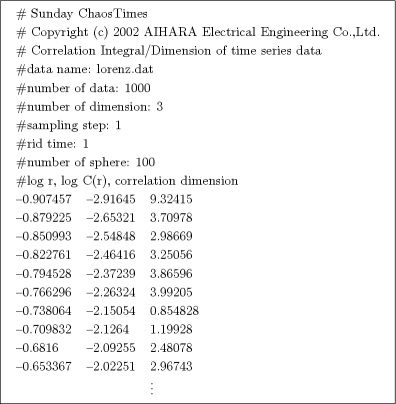 ¥begin{figure}
¥begin{center}
¥fbox{
¥begin{tabular}{lll}
¥multicolumn{3}{l}{¥ch...
...367 & --2.02251 & 2.96743 ¥¥
& & ¥vdots
¥end{tabular}}¥end{center}¥end{figure}