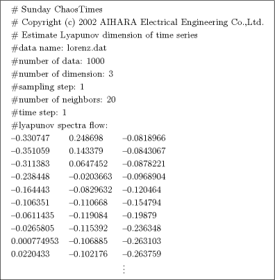 ¥begin{figure}
¥begin{center}
¥fbox{
¥begin{tabular}{lll}
¥multicolumn{3}{l}{¥ch...
...& --0.102176 & --0.263759 ¥¥
& & ¥vdots
¥end{tabular}}¥end{center}¥end{figure}