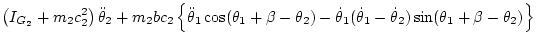 $\displaystyle \left( I_{G_2} + m_2 c_2^2 \right) \ddot\theta_2
+ m_2 bc_2\left\...
... \dot\theta_1(\dot\theta_1-\dot\theta_2)
\sin(\theta_1+\beta-\theta_2)
\right\}$